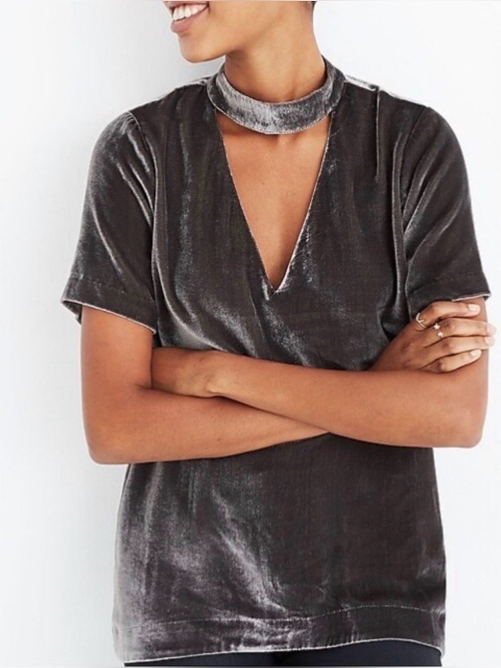 Madewell Short Sleeve Velvet Choker Top